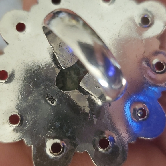 New Oversized Seam Agate and Garnet 925 Silver Statement Ring. - Picture 4 of 16